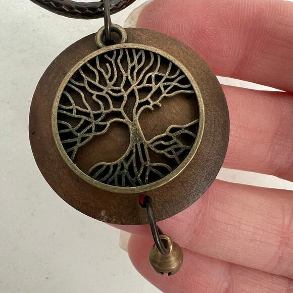 Bronze and Wood Tree of Life Funky Earthy Pendant Necklace - Picture 2 of 5